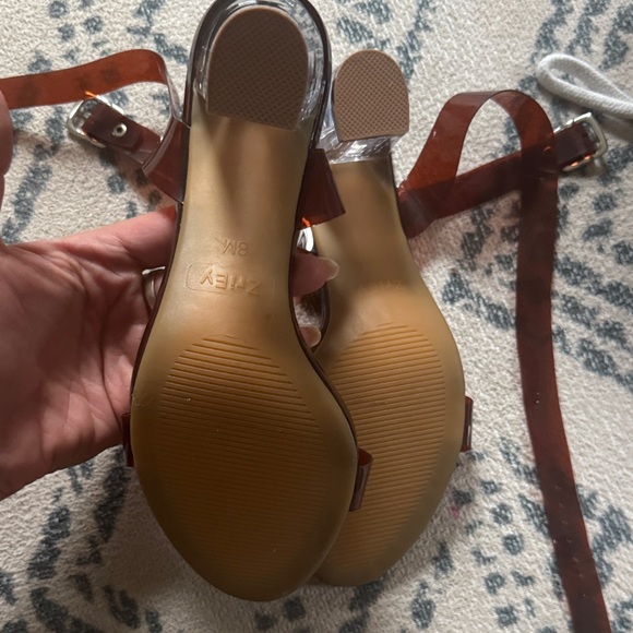Transparent Block Heel Sandals with Brown PVC Straps - Picture 3 of 3